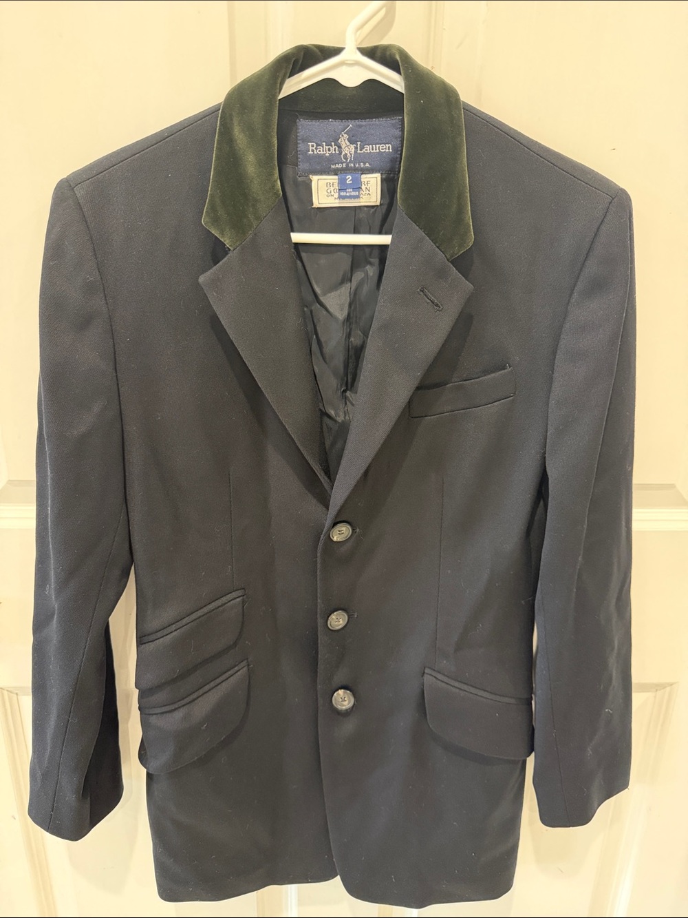 Ralph Lauren Navy Sport Coat with Olive Velvet Collar